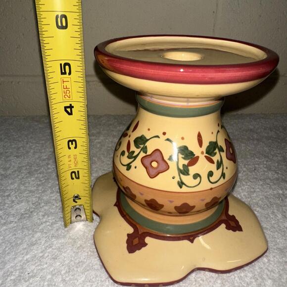 PARTYLITE Pedestal Pillar or Taper Candle Holder Red Yellow Floral - Picture 3 of 5